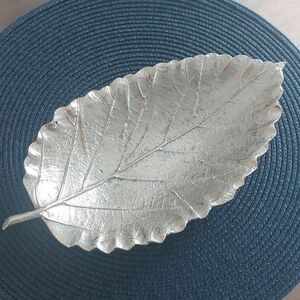 Silver Leaf-Shaped Decorative Plate. Made In India